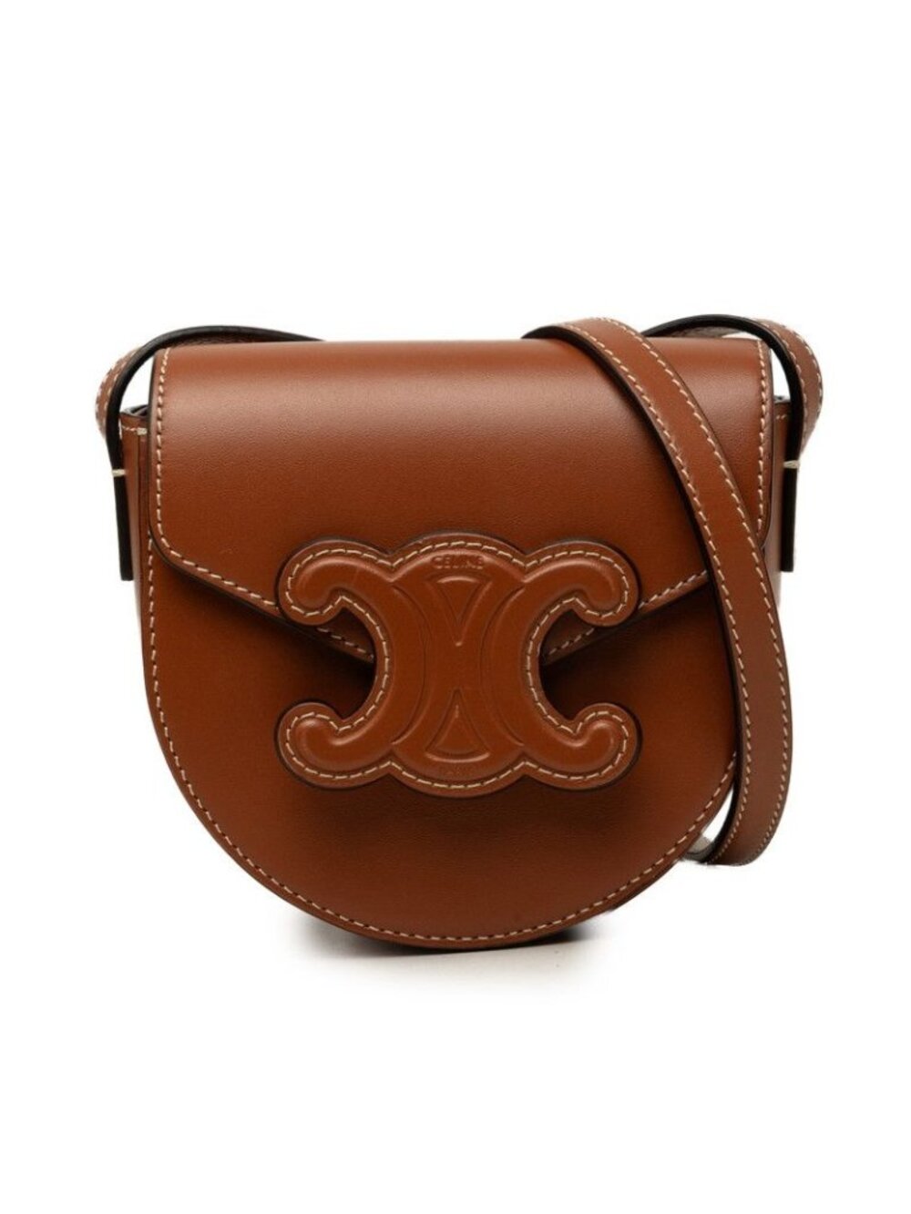 Celine Triomphe Mini Besace Cuir Crossbody Shoulder Bag Pochette Brown Leather